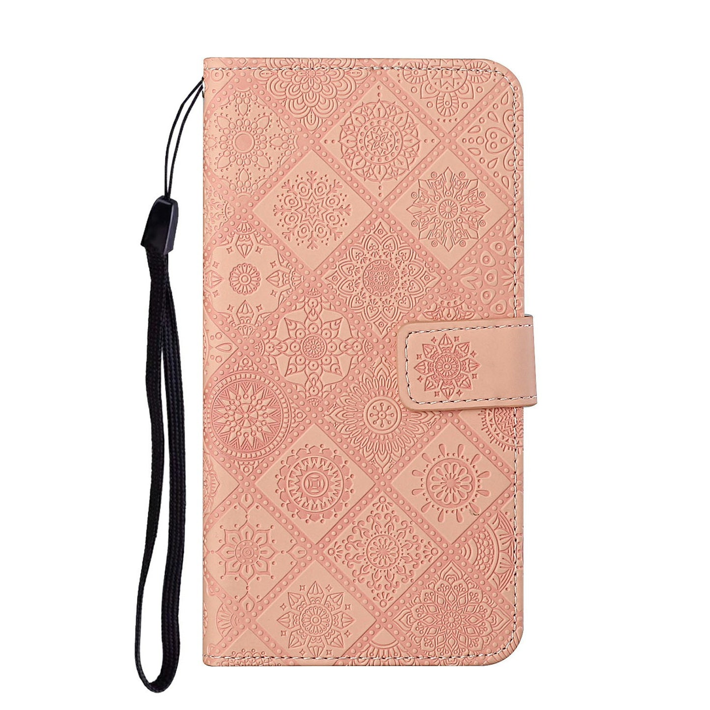 For Samsung Galaxy A16 5G / A16 4G Leather Case Ethnic Style Phone Wallet Cover with Strap - Pink