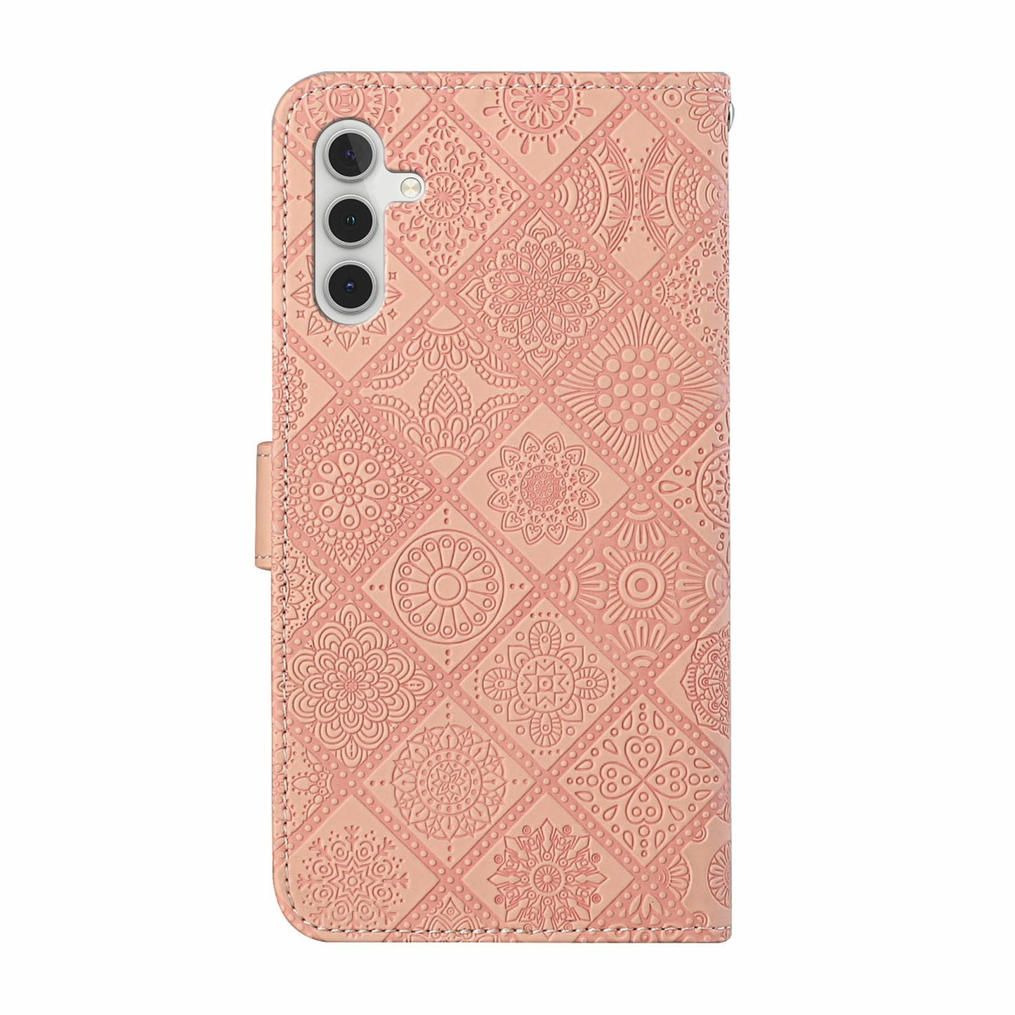 For Samsung Galaxy A16 5G / A16 4G Leather Case Ethnic Style Phone Wallet Cover with Strap - Pink