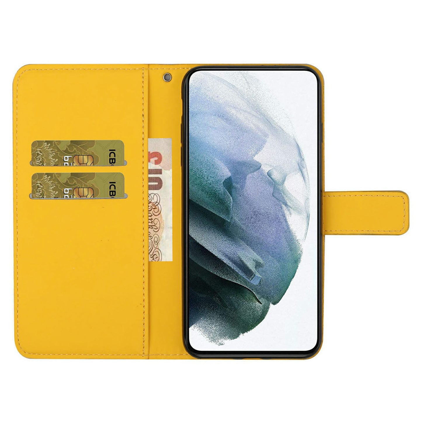 For Samsung Galaxy A16 5G / A16 4G Leather Case Ethnic Style Phone Wallet Cover with Strap - Yellow