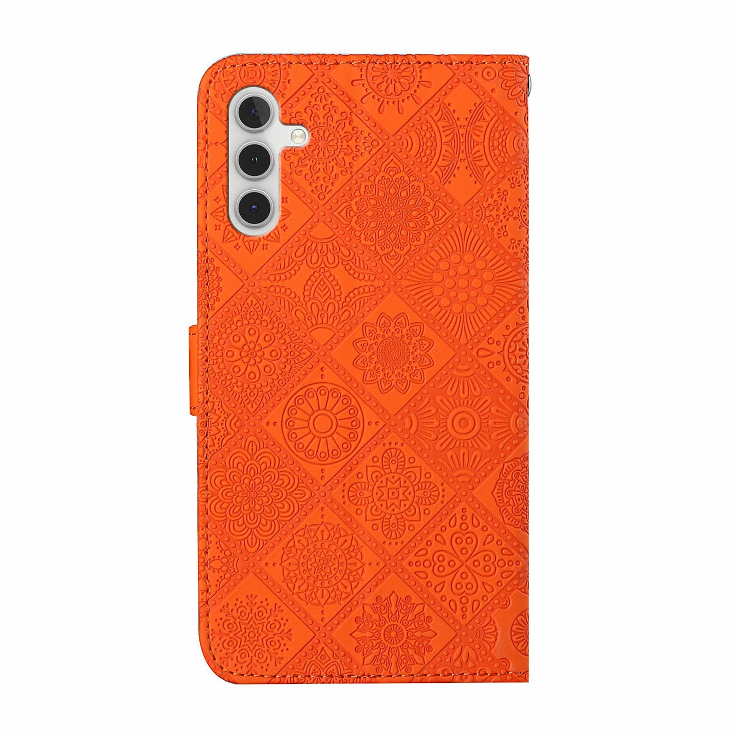 For Samsung Galaxy A16 5G / A16 4G Leather Case Ethnic Style Phone Wallet Cover with Strap - Orange