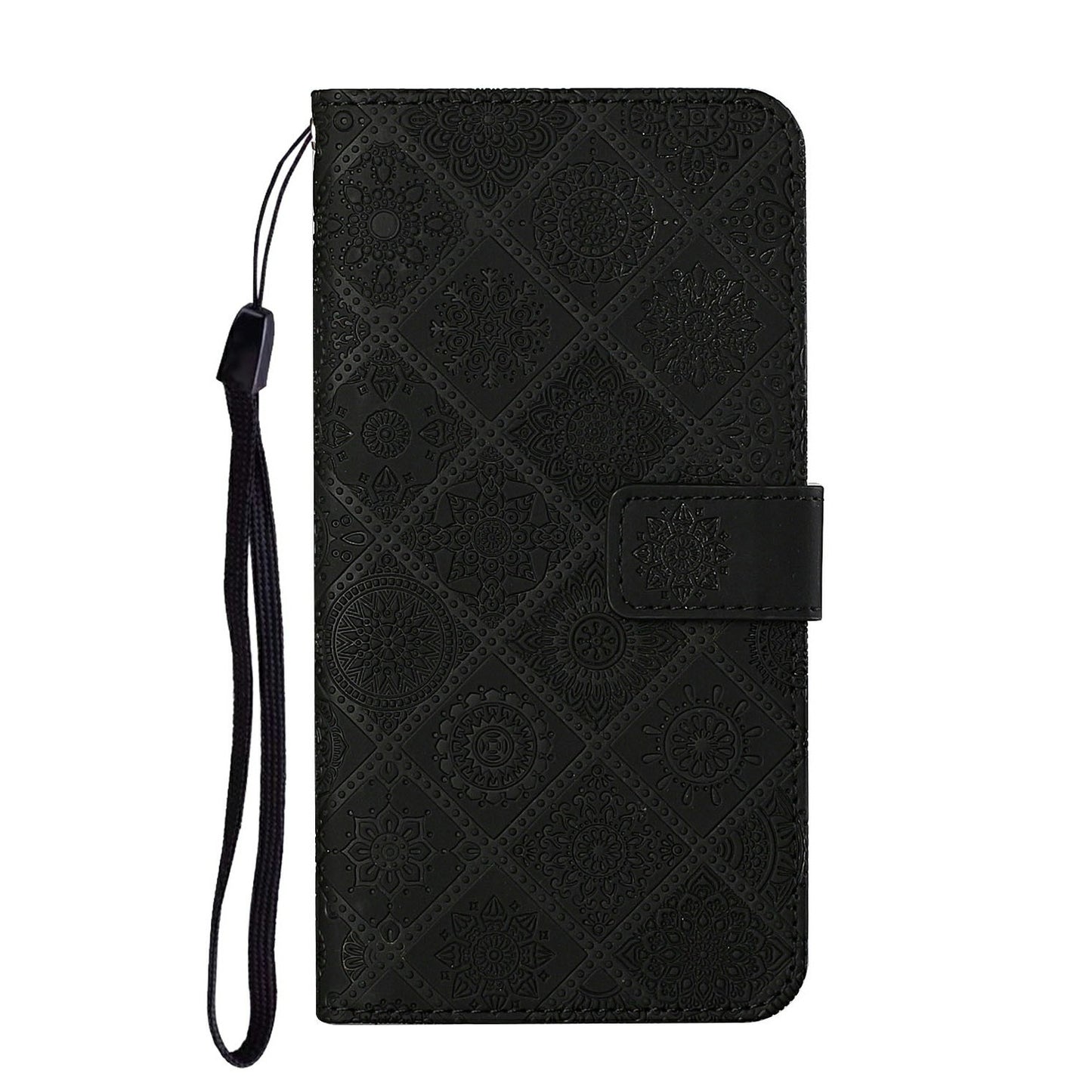 For Samsung Galaxy A16 5G / A16 4G Leather Case Ethnic Style Phone Wallet Cover with Strap - Black