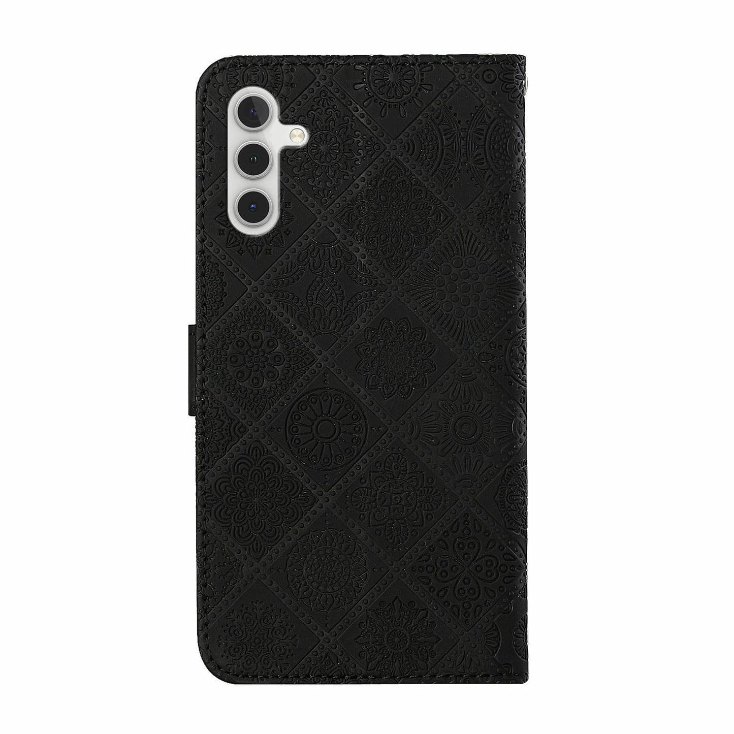 For Samsung Galaxy A16 5G / A16 4G Leather Case Ethnic Style Phone Wallet Cover with Strap - Black