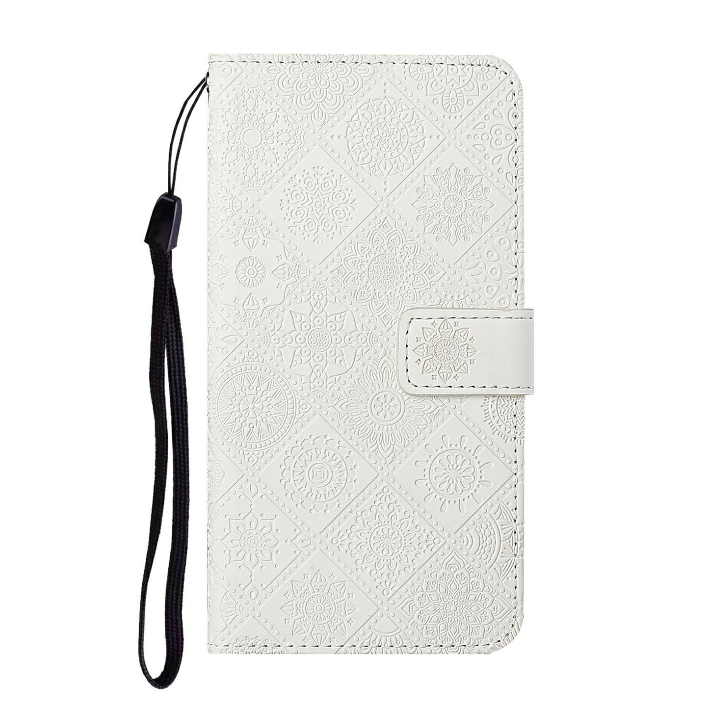For Samsung Galaxy A16 5G / A16 4G Leather Case Ethnic Style Phone Wallet Cover with Strap - White