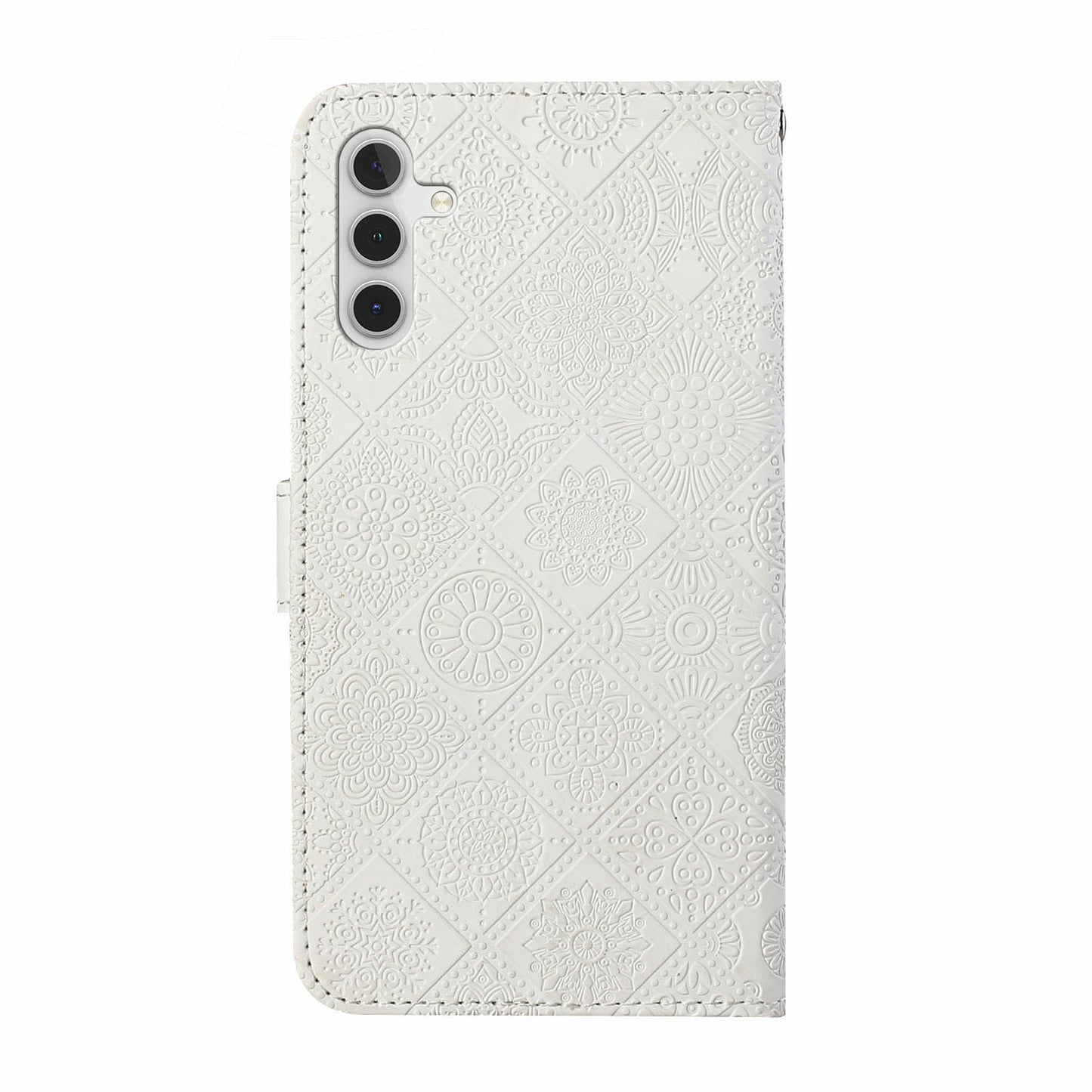For Samsung Galaxy A16 5G / A16 4G Leather Case Ethnic Style Phone Wallet Cover with Strap - White
