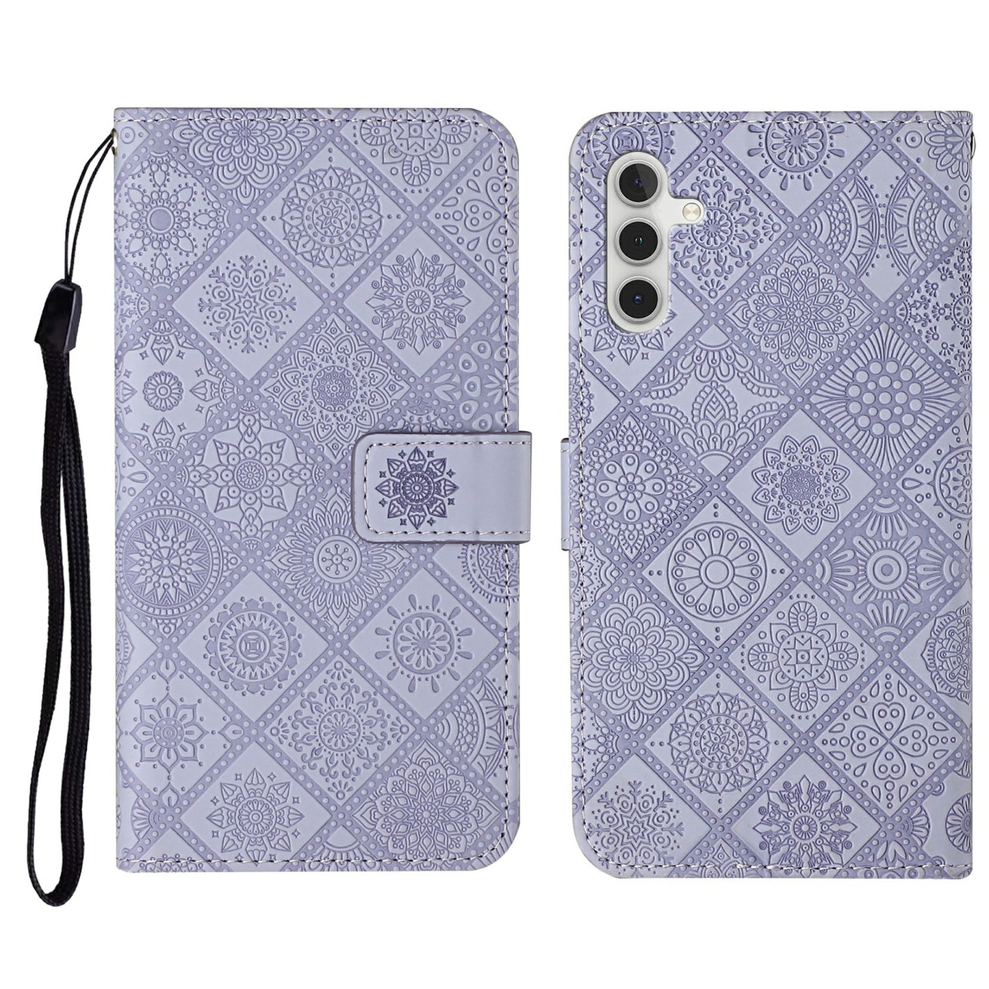 For Samsung Galaxy A16 5G / A16 4G Leather Case Ethnic Style Phone Wallet Cover with Strap - Purple