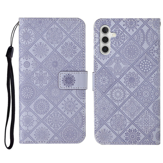 For Samsung Galaxy A16 5G / A16 4G Leather Case Ethnic Style Phone Wallet Cover with Strap - Purple