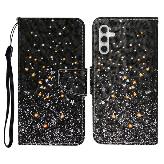 For Samsung Galaxy A16 5G / A16 4G Case Pattern Printing Protective Leather Folio Phone Cover - Black Pentagram