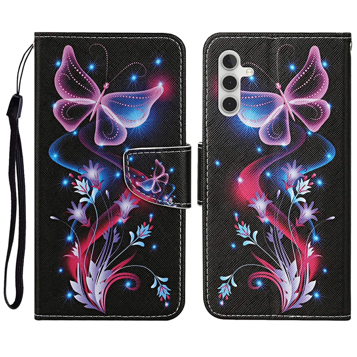 For Samsung Galaxy A16 5G / A16 4G Case Pattern Printing Protective Leather Folio Phone Cover - Glowing Butterfly