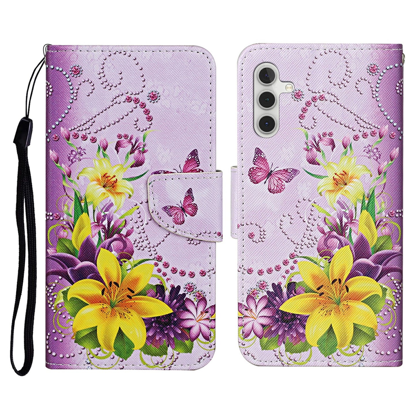 For Samsung Galaxy A16 5G / A16 4G Case Pattern Printing Protective Leather Folio Phone Cover - Flower / Butterfly