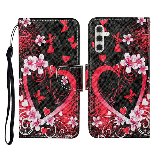 For Samsung Galaxy A16 5G / A16 4G Case Pattern Printing Protective Leather Folio Phone Cover - Red Heart