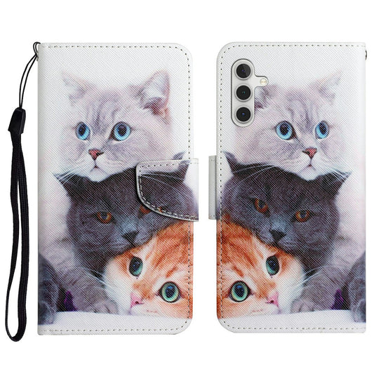 For Samsung Galaxy A16 5G / A16 4G Case Pattern Printing Protective Leather Folio Phone Cover - Three Cats