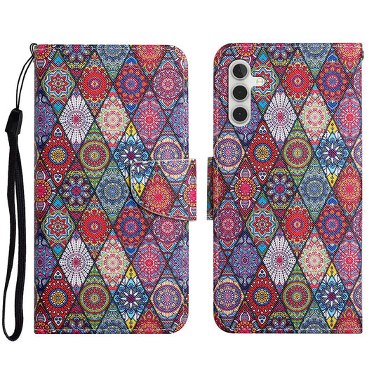 For Samsung Galaxy A16 5G / A16 4G Case Pattern Printing Protective Leather Folio Phone Cover - Rhombus Kaleidoscope