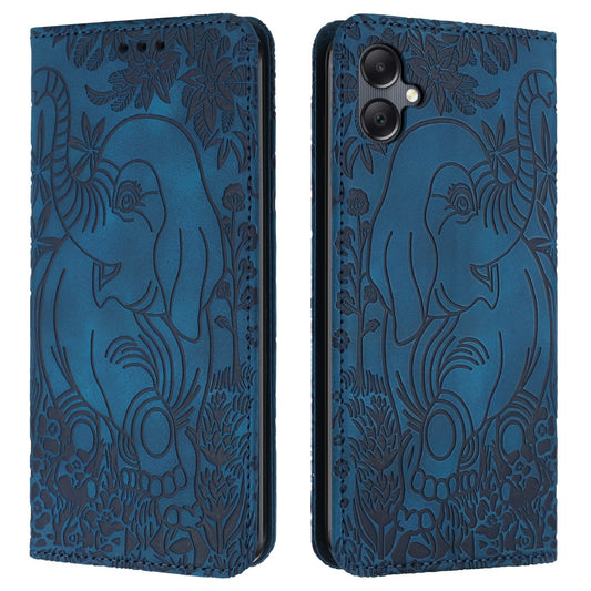 For Samsung Galaxy A06 Case PU Leather Wallet Phone Cover Elephant Pattern - Blue
