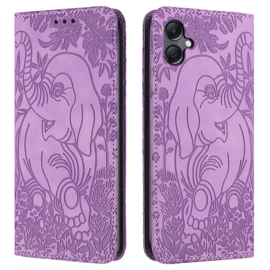 For Samsung Galaxy A06 Case PU Leather Wallet Phone Cover Elephant Pattern - Purple