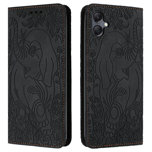 For Samsung Galaxy A06 Case PU Leather Wallet Phone Cover Elephant Pattern - Black