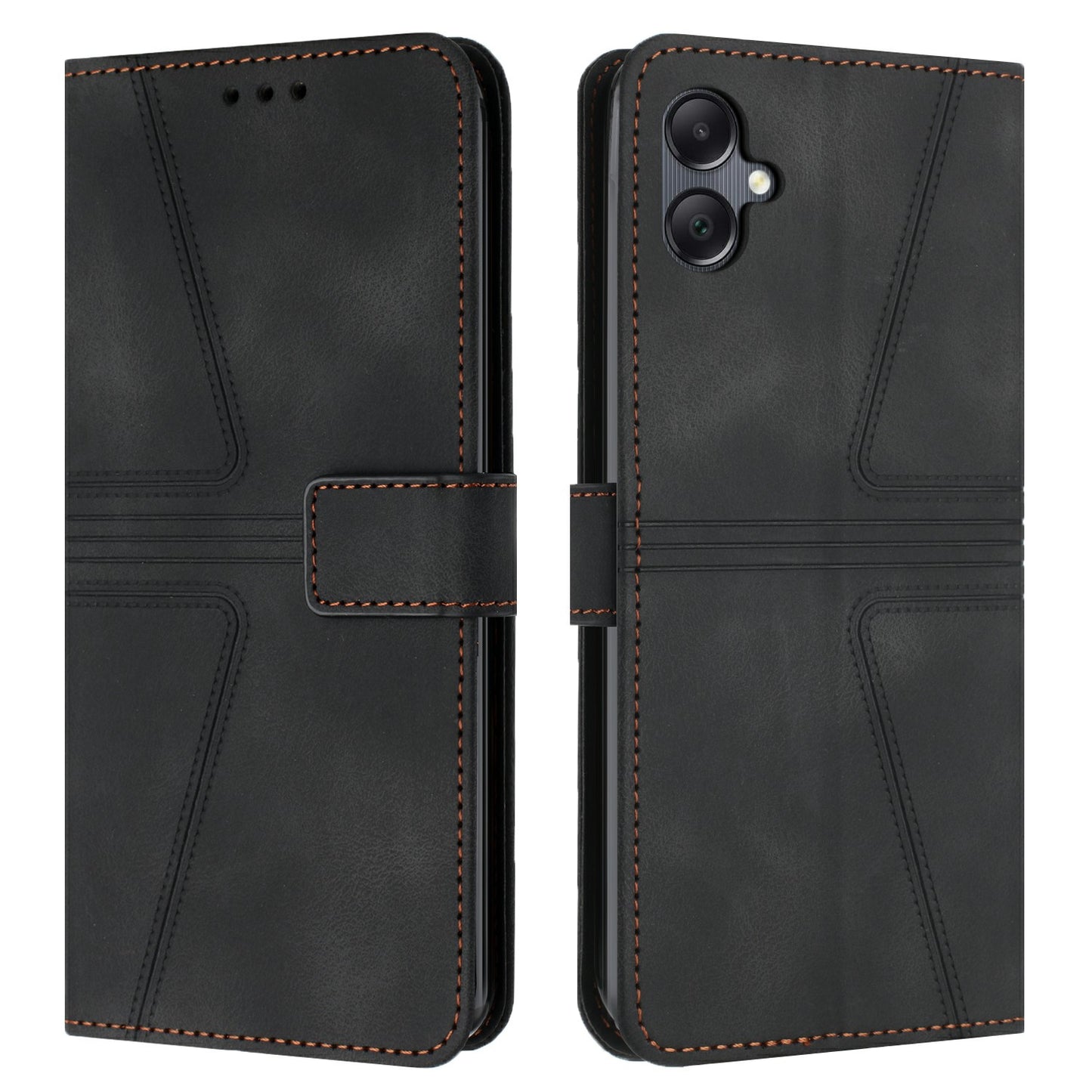 For Samsung Galaxy A06 Case Triangle Imprinted Anti-Scratch Phone Wallet Cover - Black