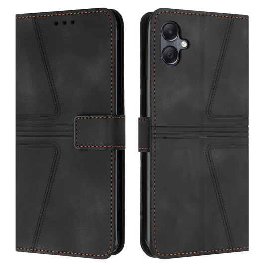 For Samsung Galaxy A06 Case Triangle Imprinted Anti-Scratch Phone Wallet Cover - Black
