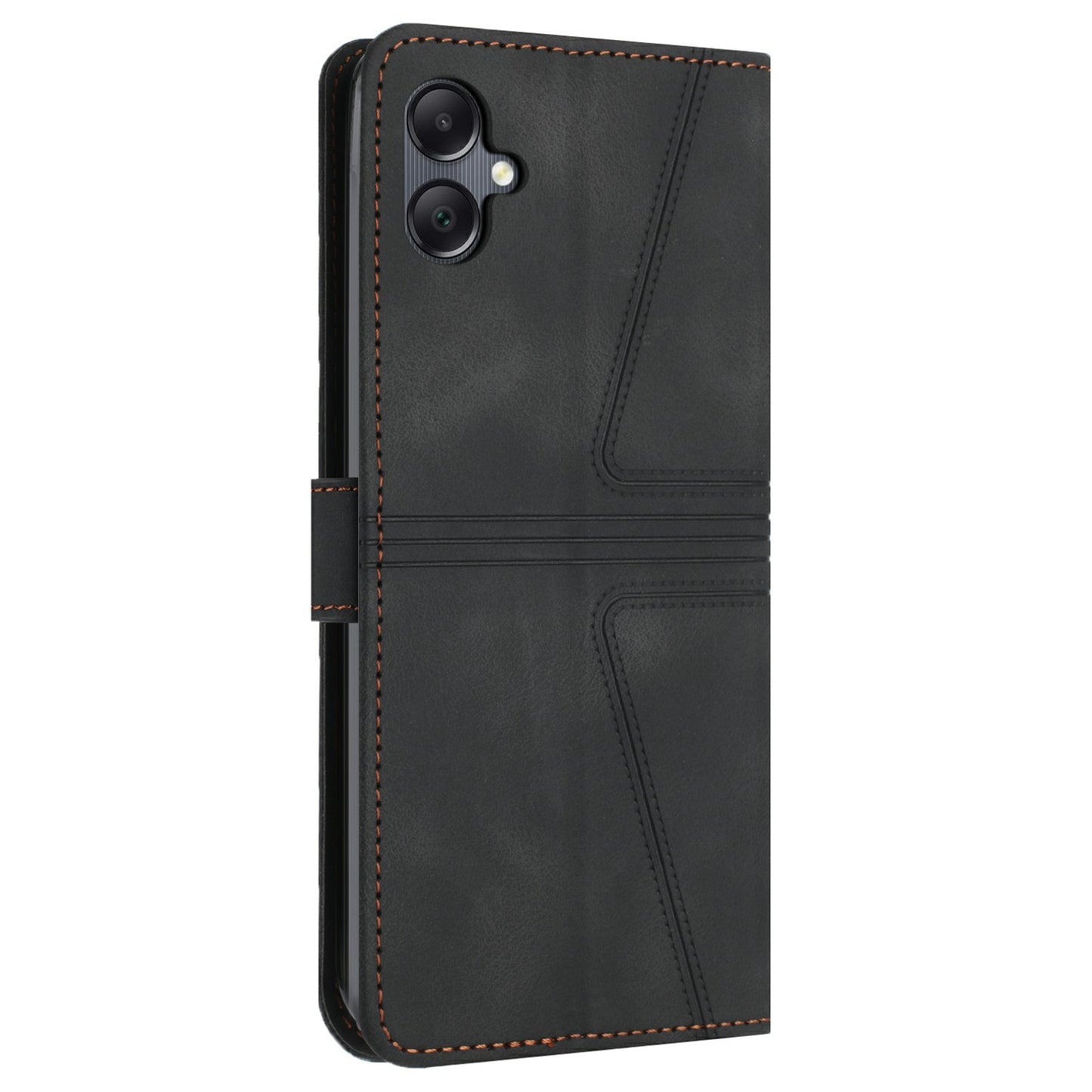 For Samsung Galaxy A06 Case Triangle Imprinted Anti-Scratch Phone Wallet Cover - Black