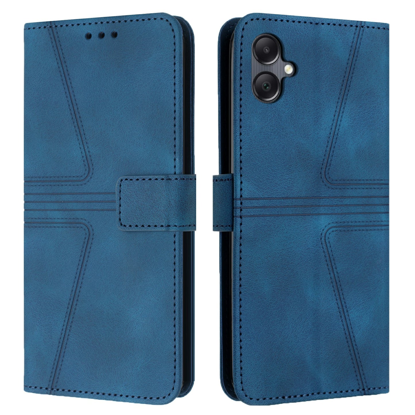 For Samsung Galaxy A06 Case Triangle Imprinted Anti-Scratch Phone Wallet Cover - Blue