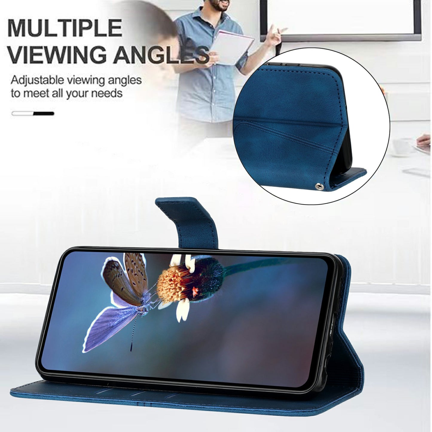 For Samsung Galaxy A06 Case Triangle Imprinted Anti-Scratch Phone Wallet Cover - Blue