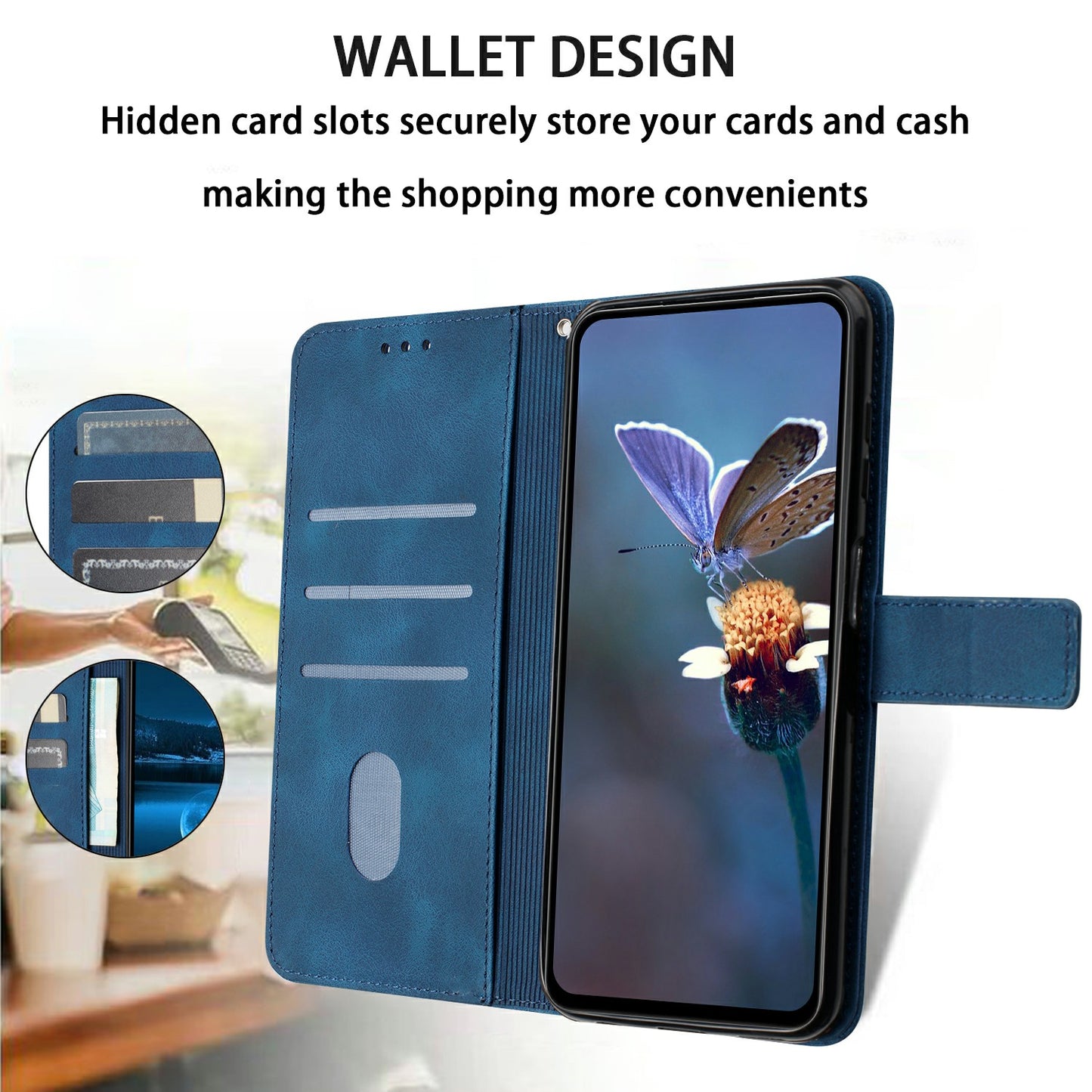 For Samsung Galaxy A06 Case Triangle Imprinted Anti-Scratch Phone Wallet Cover - Blue