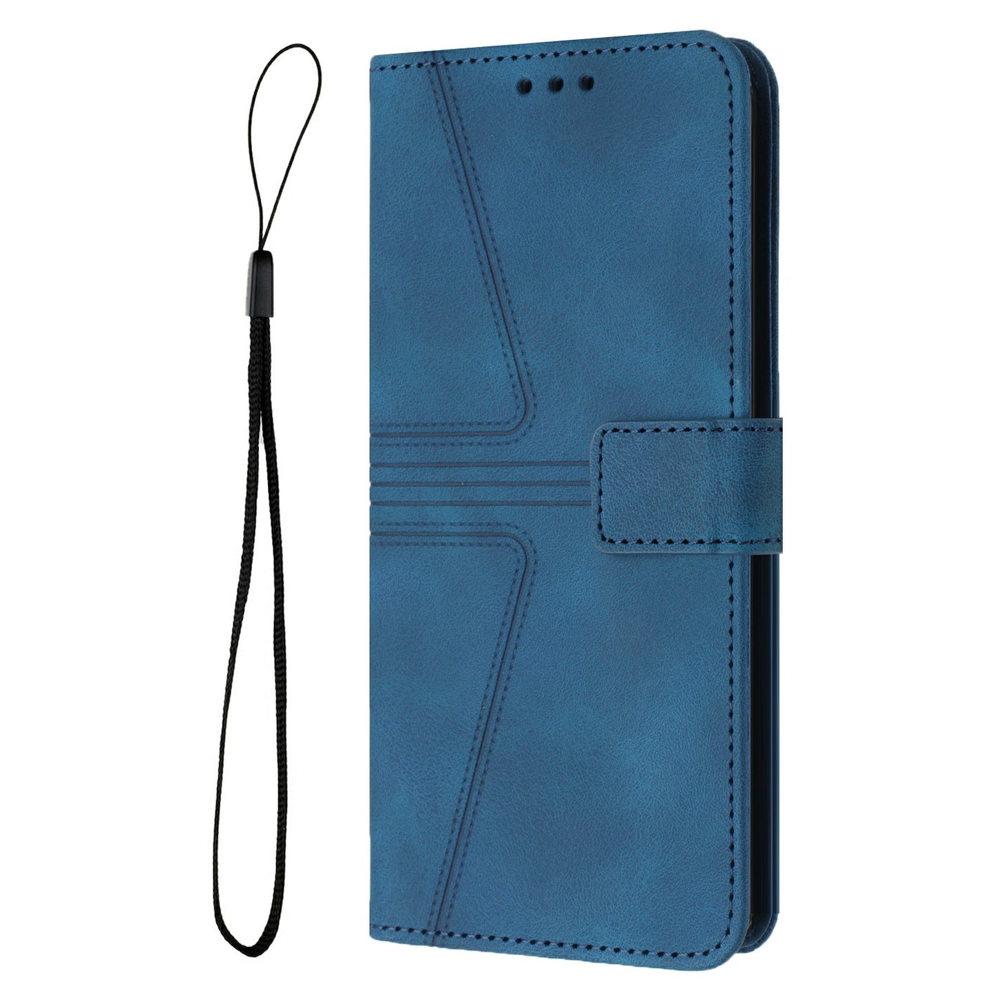 For Samsung Galaxy A06 Case Triangle Imprinted Anti-Scratch Phone Wallet Cover - Blue