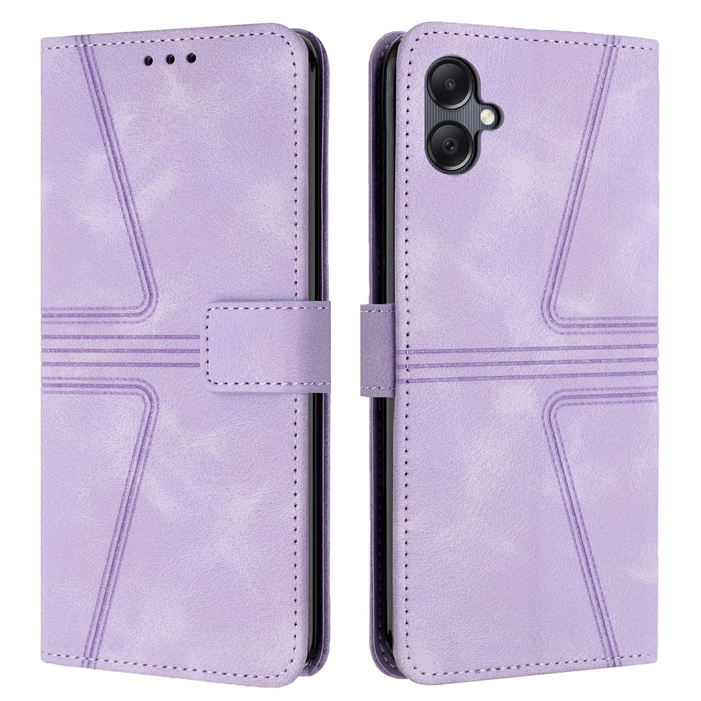For Samsung Galaxy A06 Case Triangle Imprinted Anti-Scratch Phone Wallet Cover - Purple