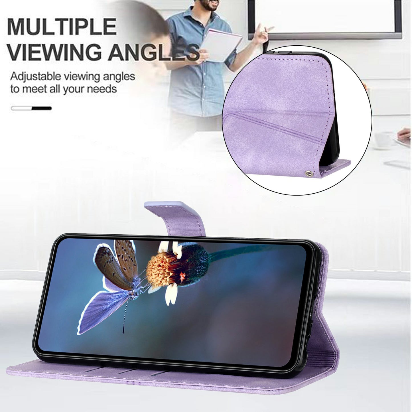 For Samsung Galaxy A06 Case Triangle Imprinted Anti-Scratch Phone Wallet Cover - Purple