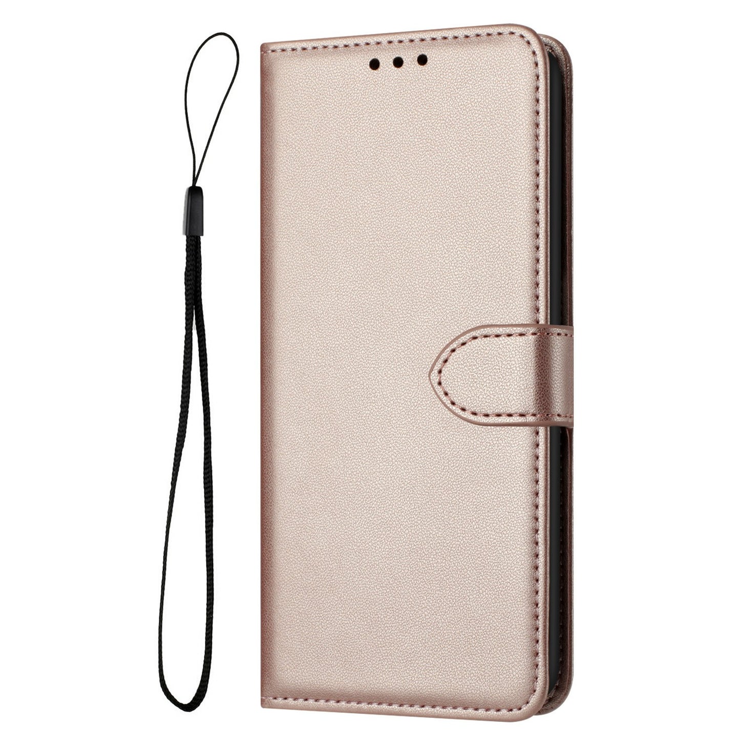 For Samsung Galaxy A06 Wallet Phone Case Leather Stand Cover with Strap - Rose Gold