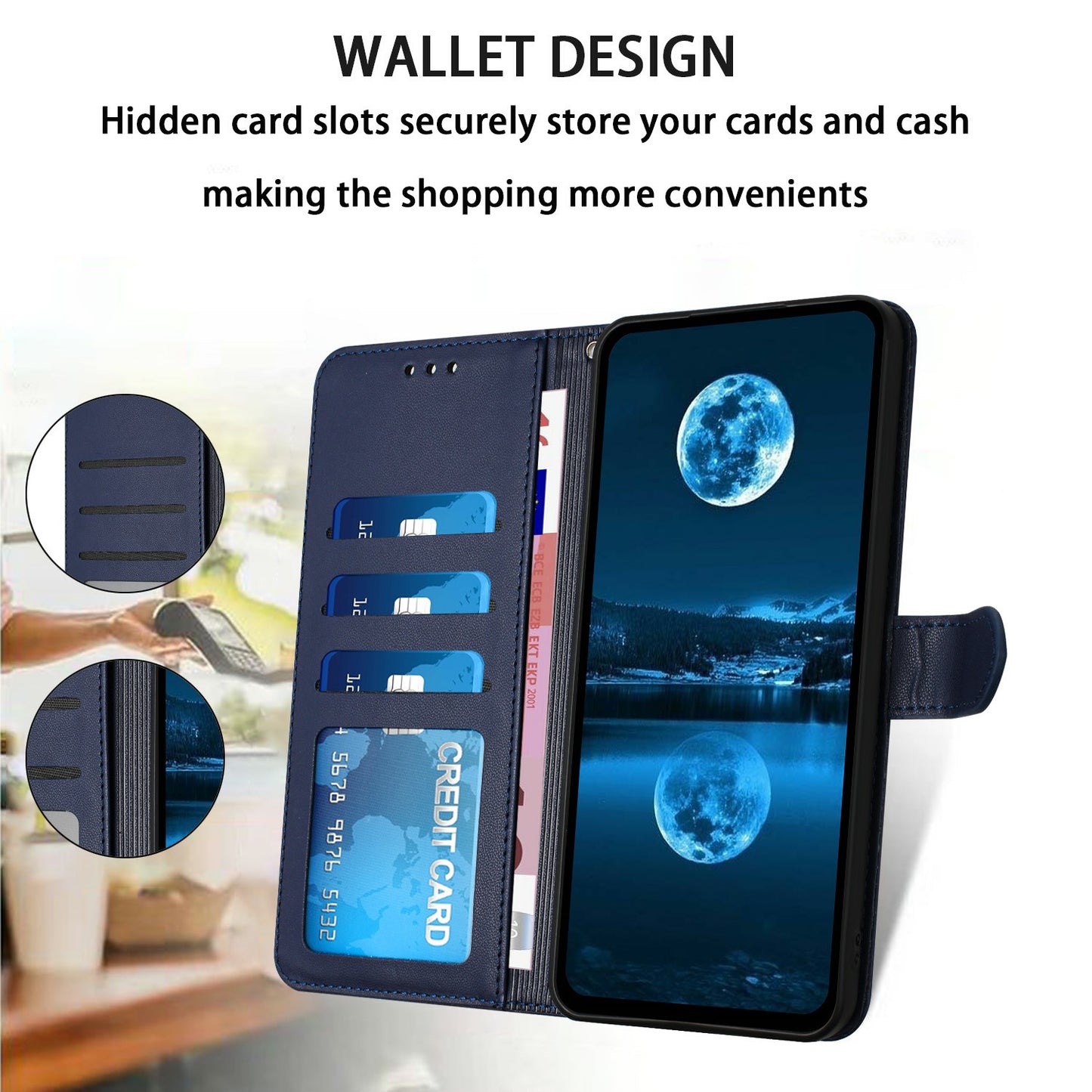 For Samsung Galaxy A06 Wallet Phone Case Leather Stand Cover with Strap - Blue