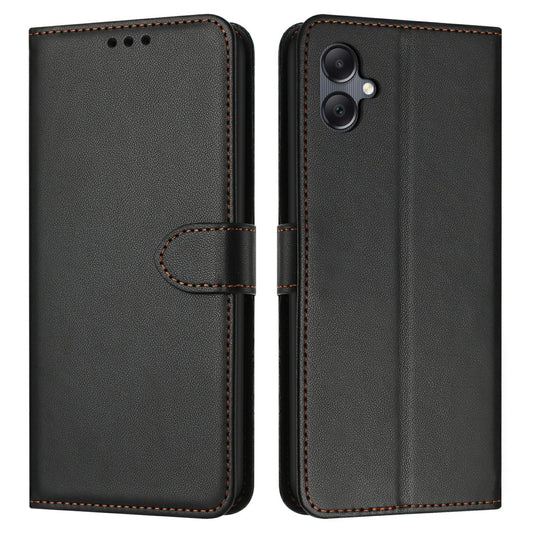 For Samsung Galaxy A06 Wallet Phone Case Leather Stand Cover with Strap - Black