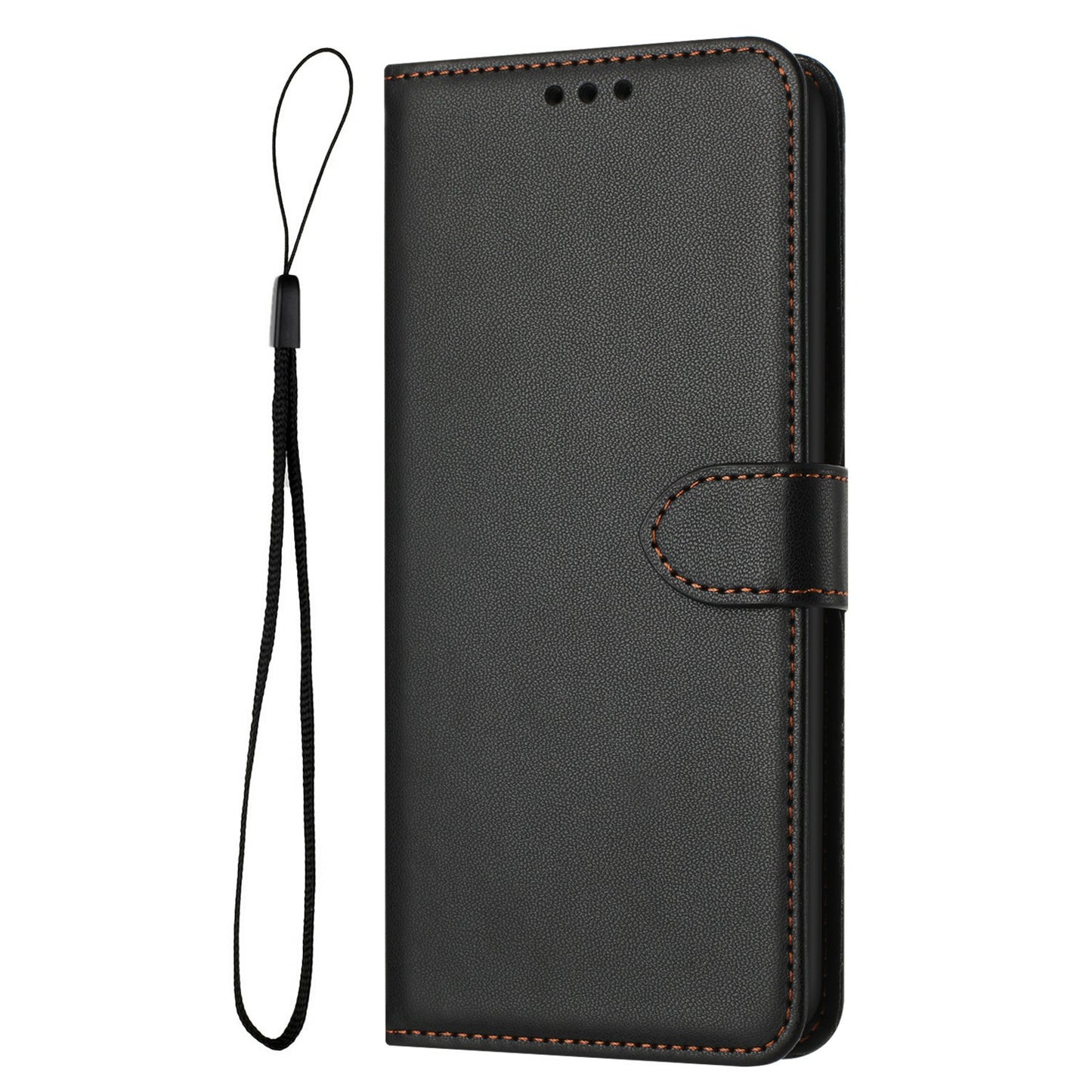 For Samsung Galaxy A06 Wallet Phone Case Leather Stand Cover with Strap - Black