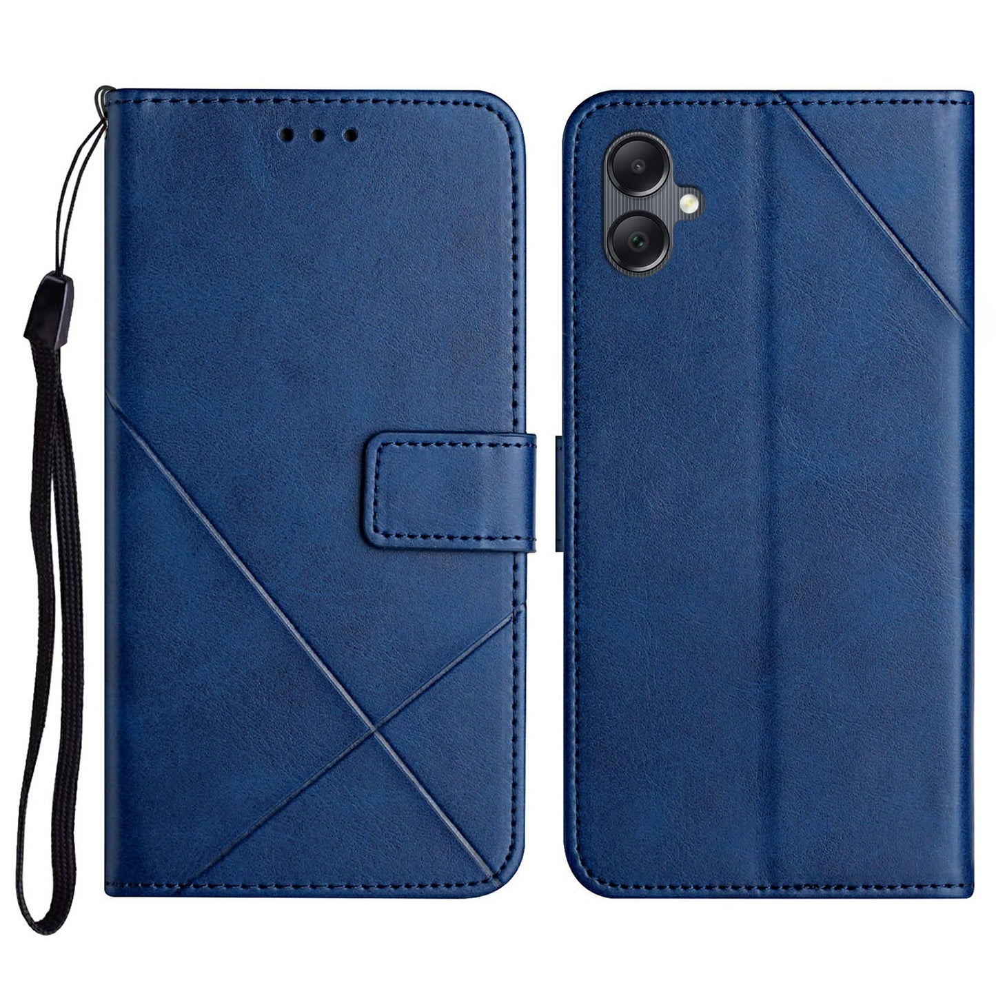 For Samsung Galaxy A06 Leather Case Line Pattern Wallet Phone Cover - Blue