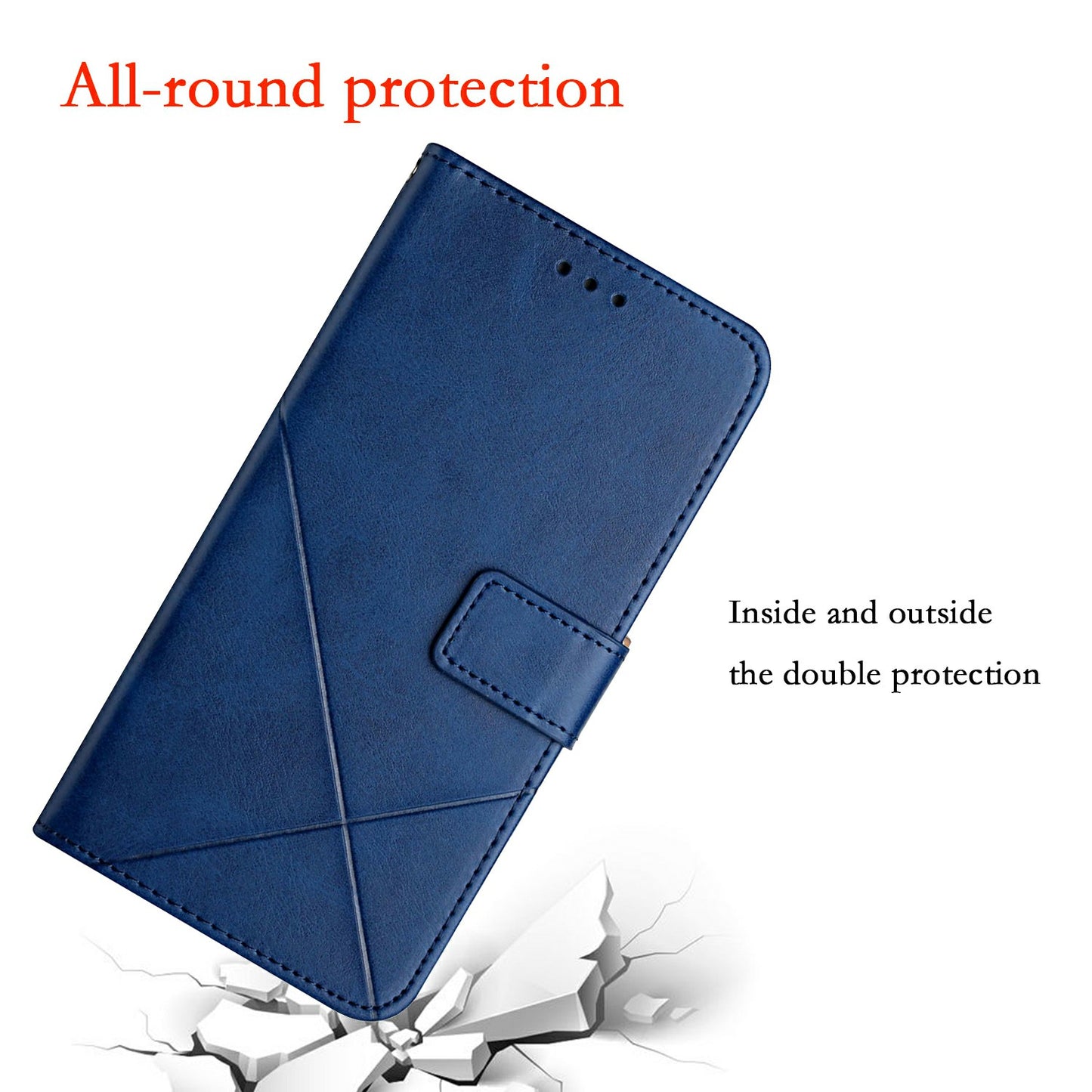 For Samsung Galaxy A06 Leather Case Line Pattern Wallet Phone Cover - Blue