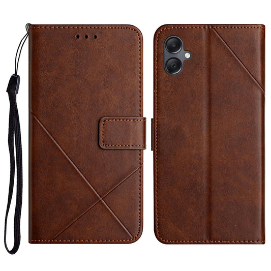 For Samsung Galaxy A06 Leather Case Line Pattern Wallet Phone Cover - Brown