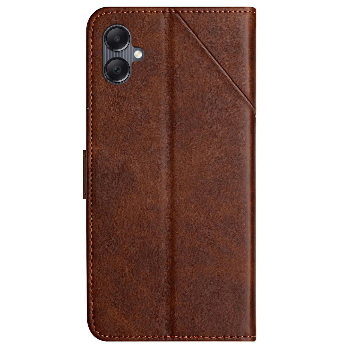 For Samsung Galaxy A06 Leather Case Line Pattern Wallet Phone Cover - Brown