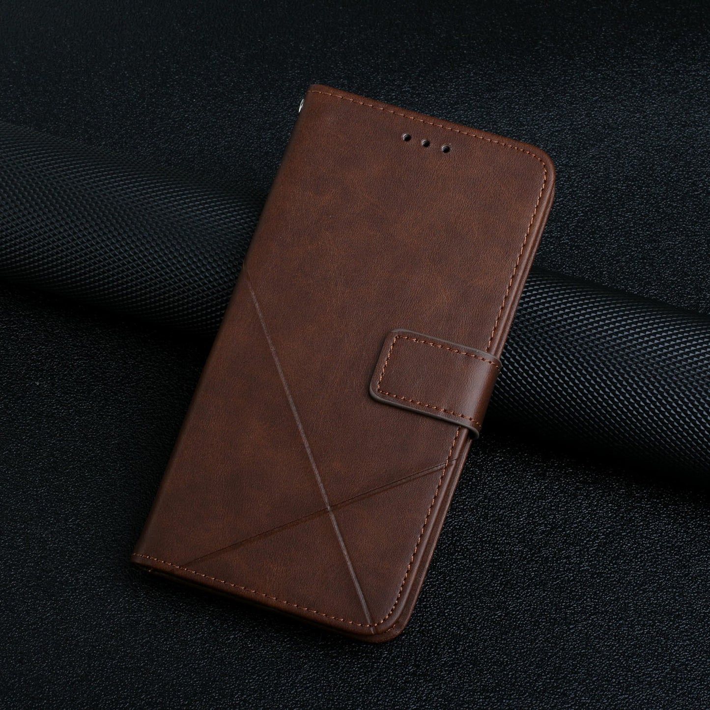 For Samsung Galaxy A06 Leather Case Line Pattern Wallet Phone Cover - Brown