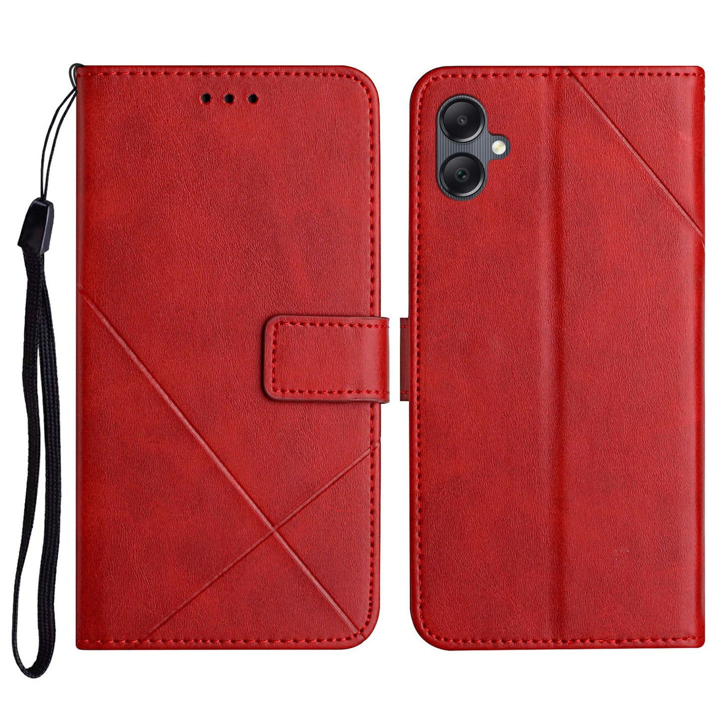 For Samsung Galaxy A06 Leather Case Line Pattern Wallet Phone Cover - Red