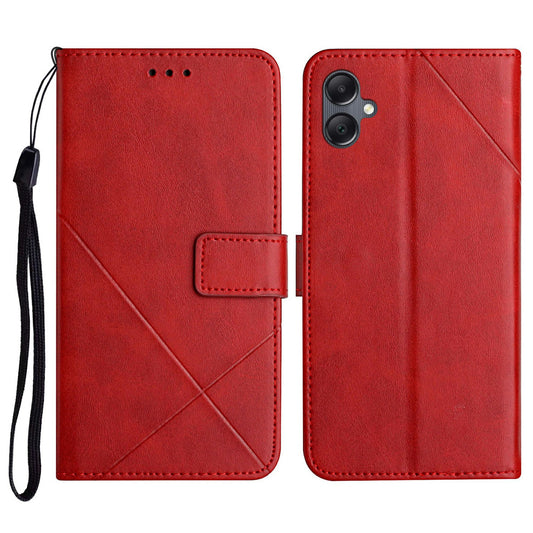 For Samsung Galaxy A06 Leather Case Line Pattern Wallet Phone Cover - Red