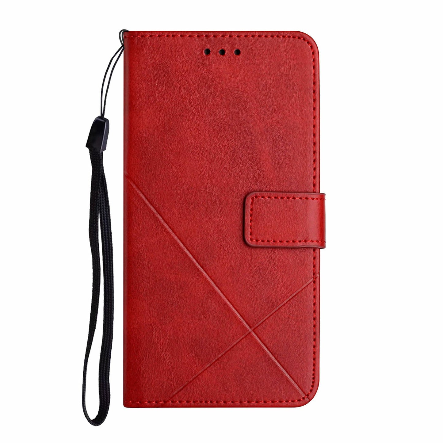 For Samsung Galaxy A06 Leather Case Line Pattern Wallet Phone Cover - Red