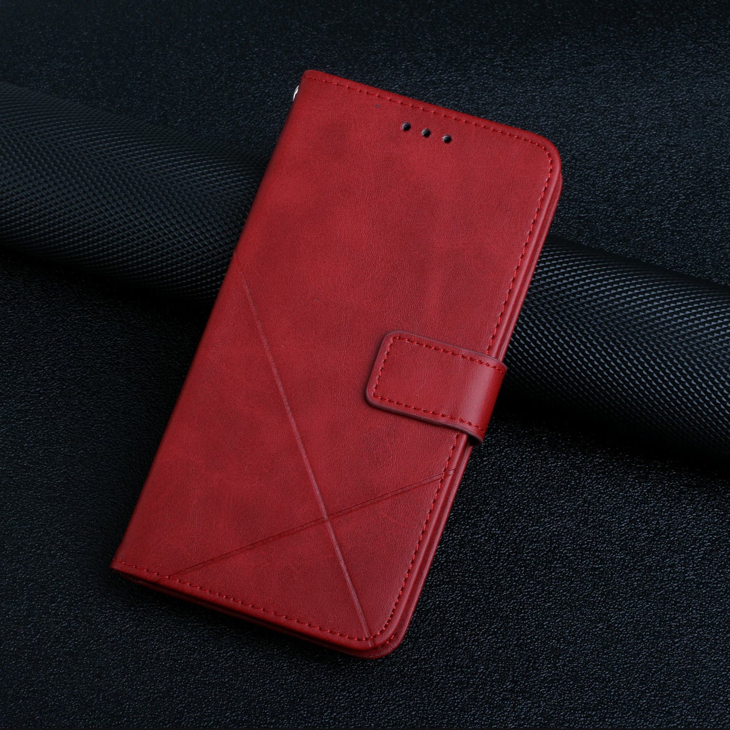For Samsung Galaxy A06 Leather Case Line Pattern Wallet Phone Cover - Red