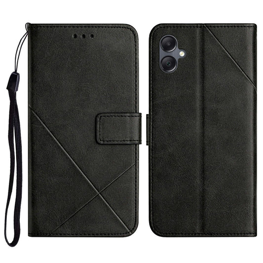 For Samsung Galaxy A06 Leather Case Line Pattern Wallet Phone Cover - Black