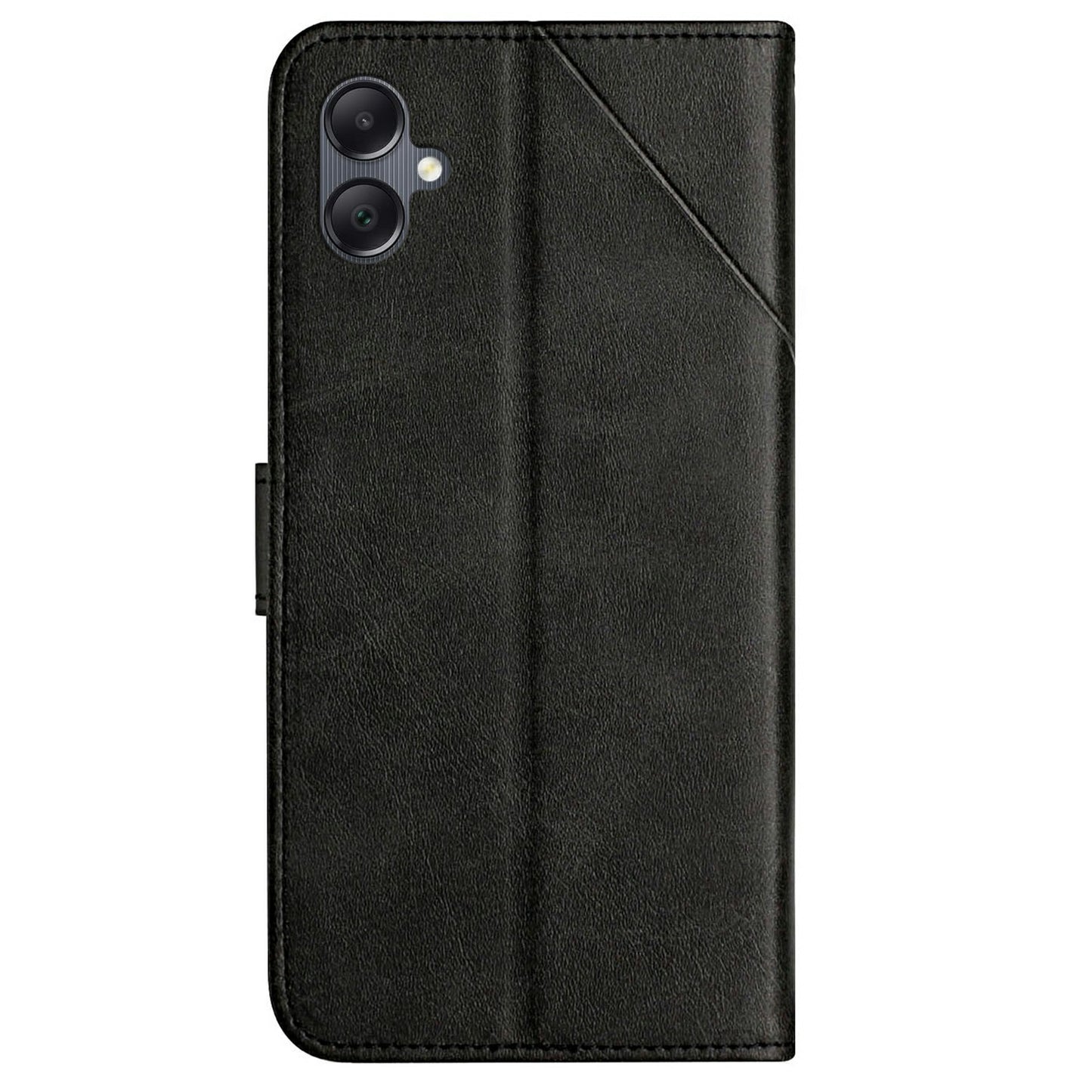 For Samsung Galaxy A06 Leather Case Line Pattern Wallet Phone Cover - Black