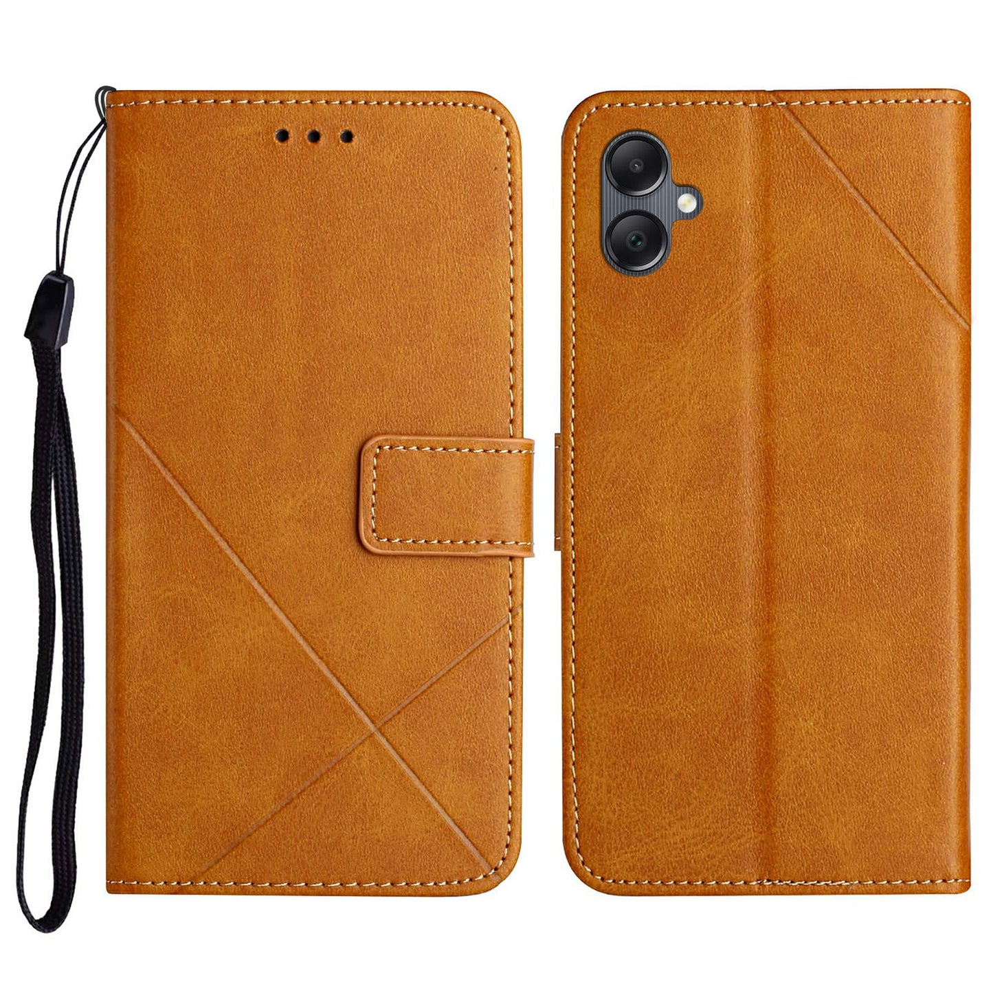 For Samsung Galaxy A06 Leather Case Line Pattern Wallet Phone Cover - Yellow