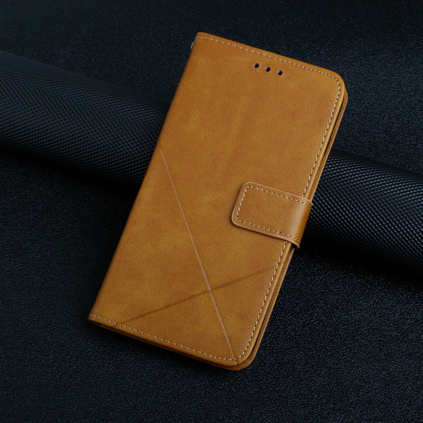 For Samsung Galaxy A06 Leather Case Line Pattern Wallet Phone Cover - Yellow