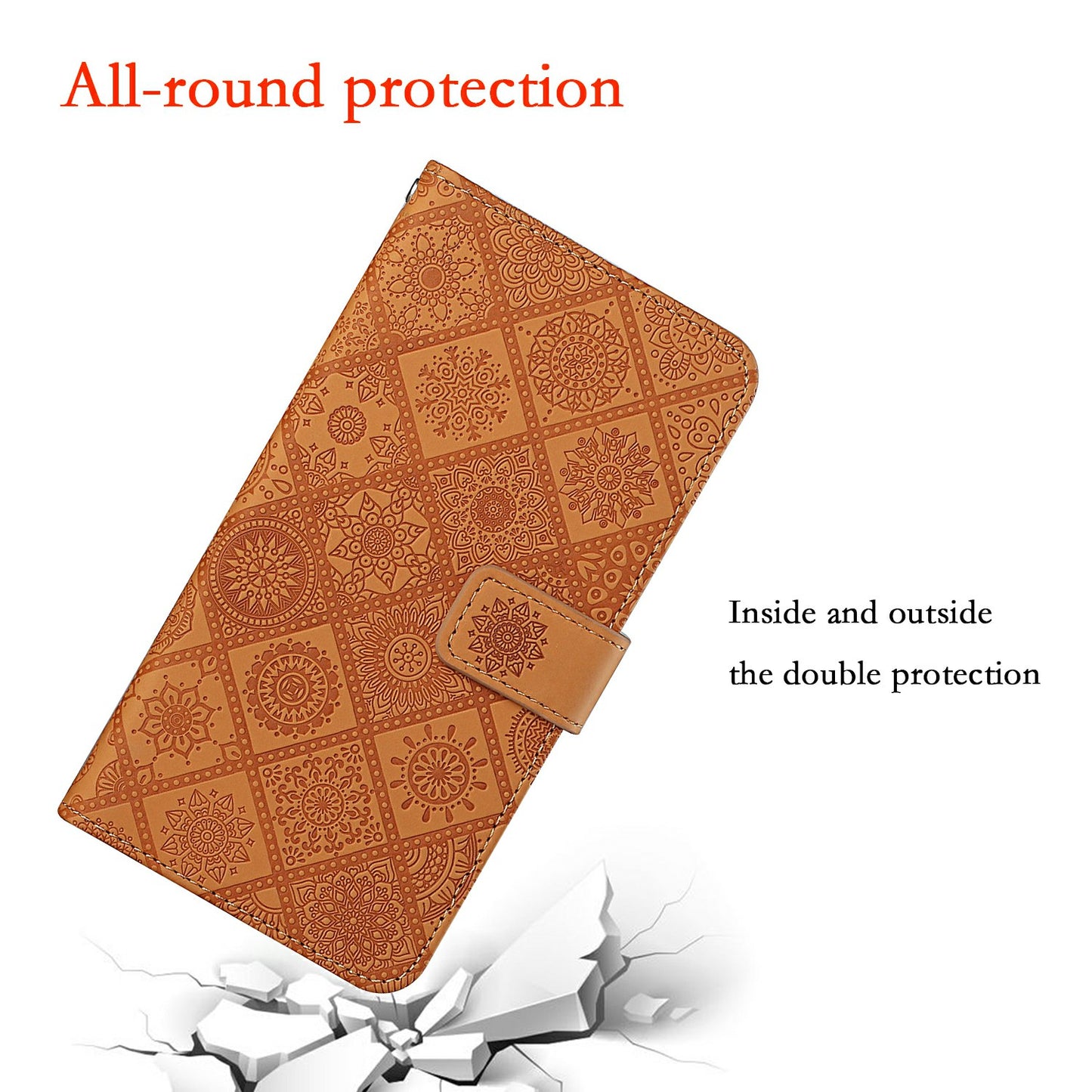 For Samsung Galaxy A06 Leather Case Ethnic Style Phone Wallet Cover with Strap - Brown