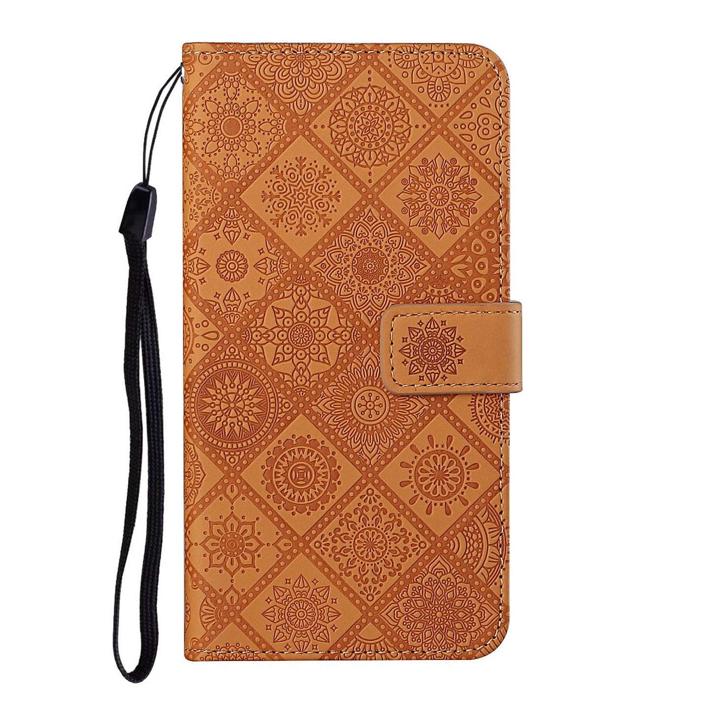 For Samsung Galaxy A06 Leather Case Ethnic Style Phone Wallet Cover with Strap - Brown
