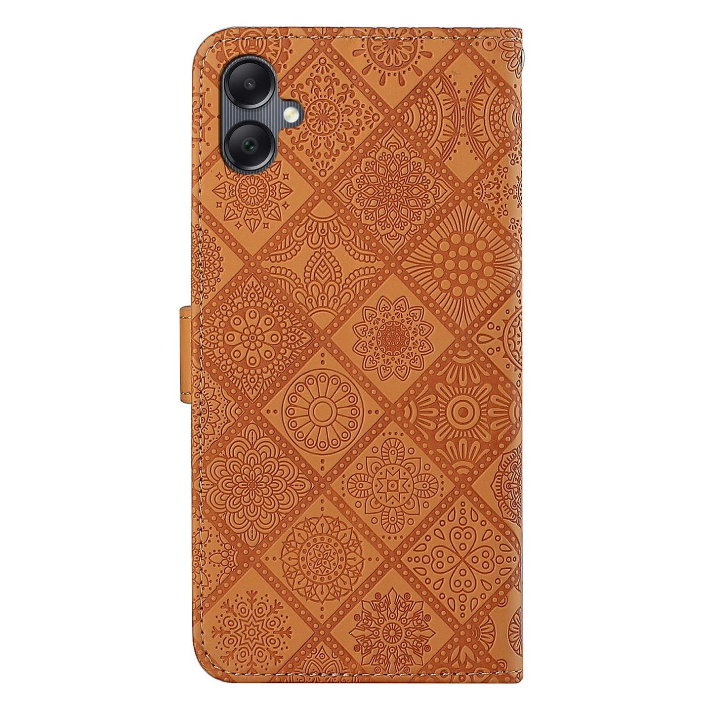 For Samsung Galaxy A06 Leather Case Ethnic Style Phone Wallet Cover with Strap - Brown