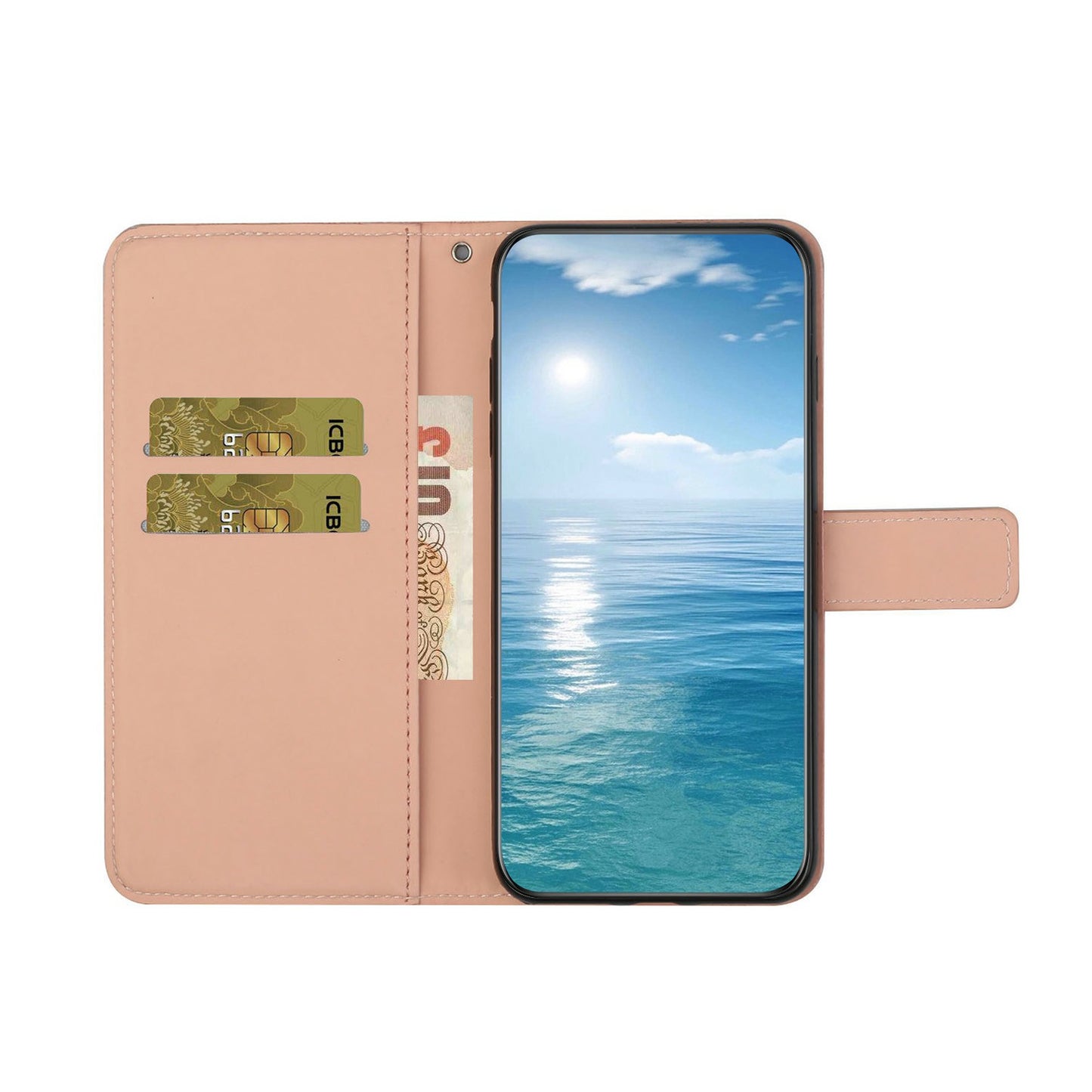For Samsung Galaxy A06 Leather Case Ethnic Style Phone Wallet Cover with Strap - Pink