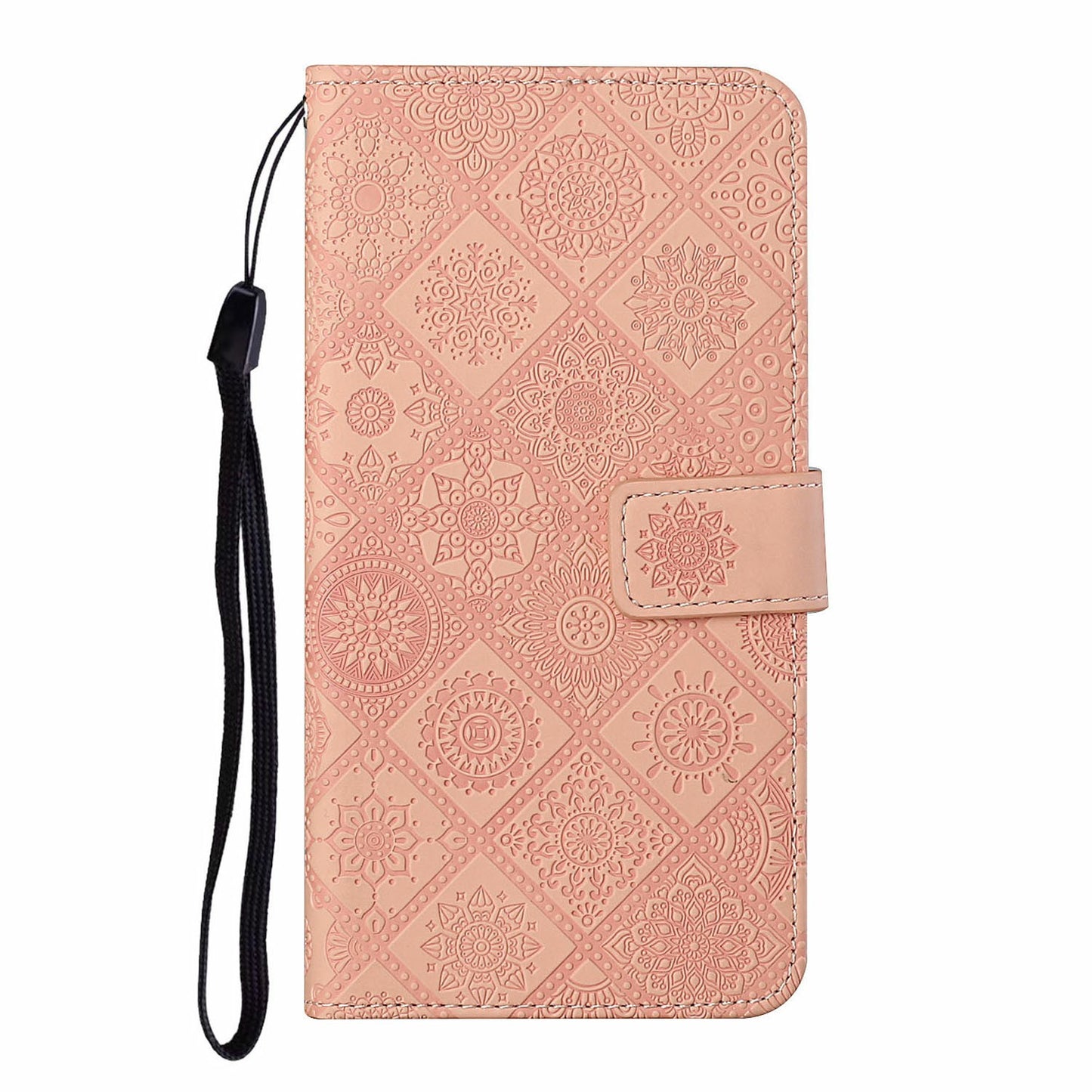 For Samsung Galaxy A06 Leather Case Ethnic Style Phone Wallet Cover with Strap - Pink